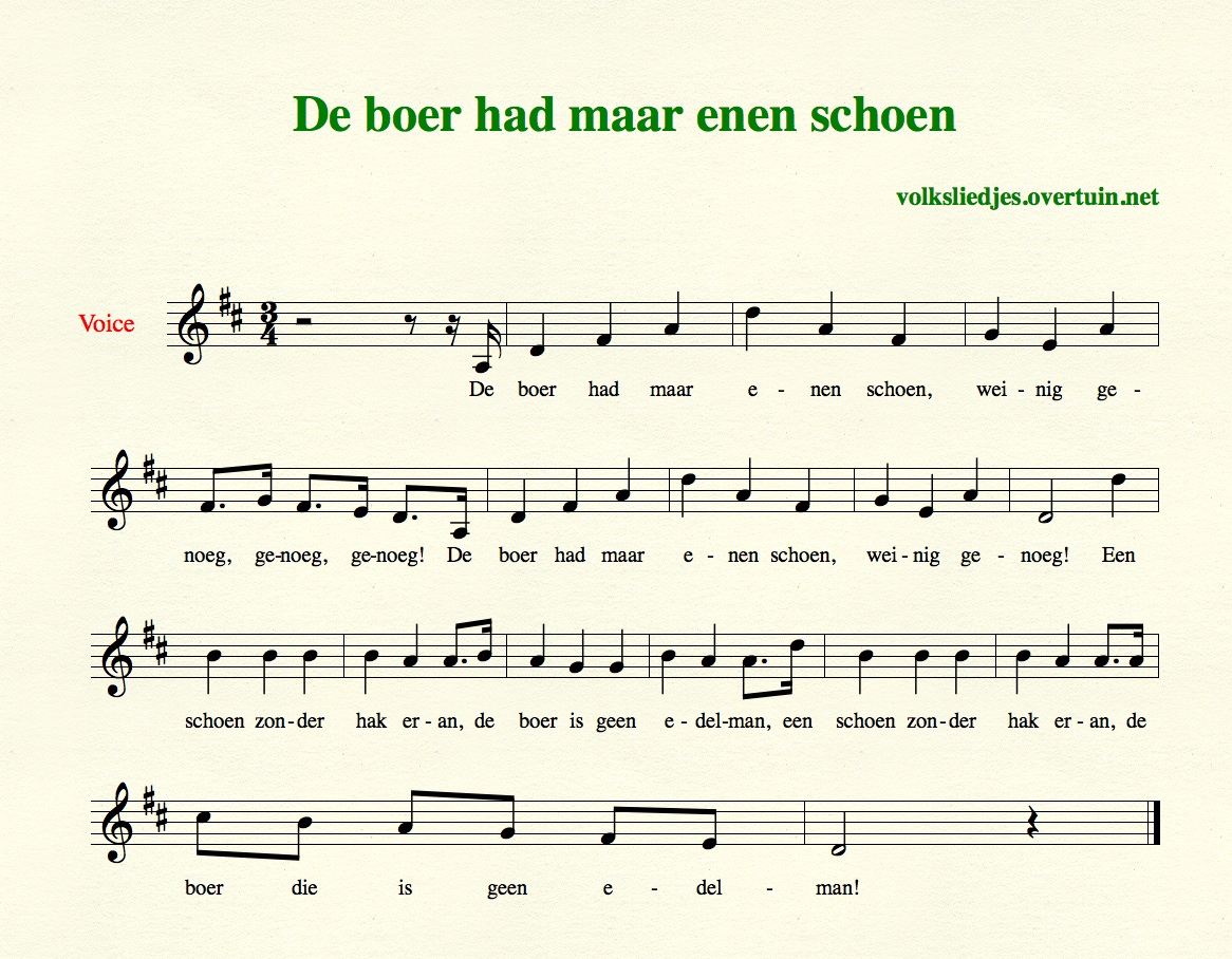 Dutch 20th century folk songs, with music, translated in English